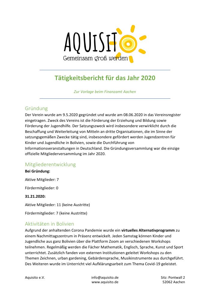 Titelseite: Tätigkeitsbericht 2020